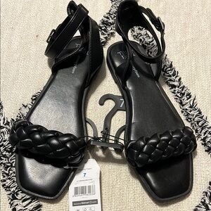 Time and Tru size 7 black braided ankle strap sandals NWT
